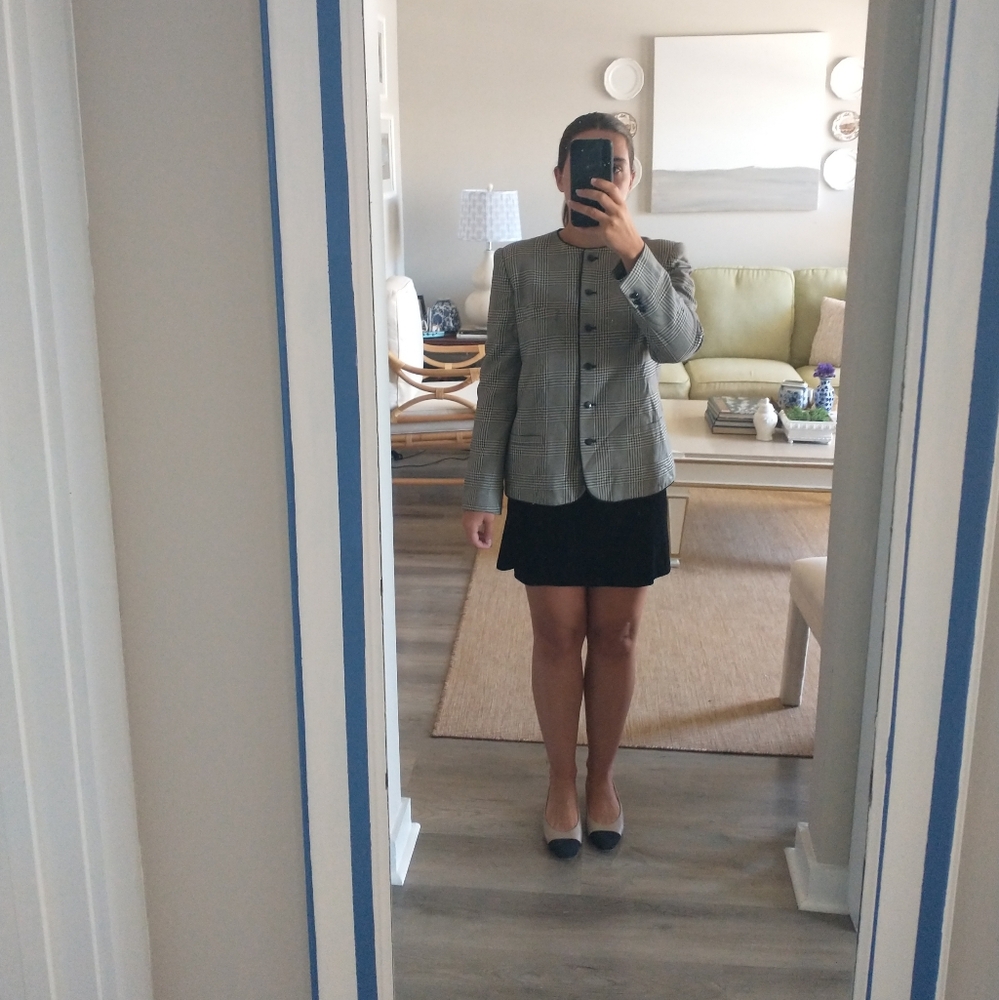 Vintage Kasper Black and Cream Houndstooth Blazer